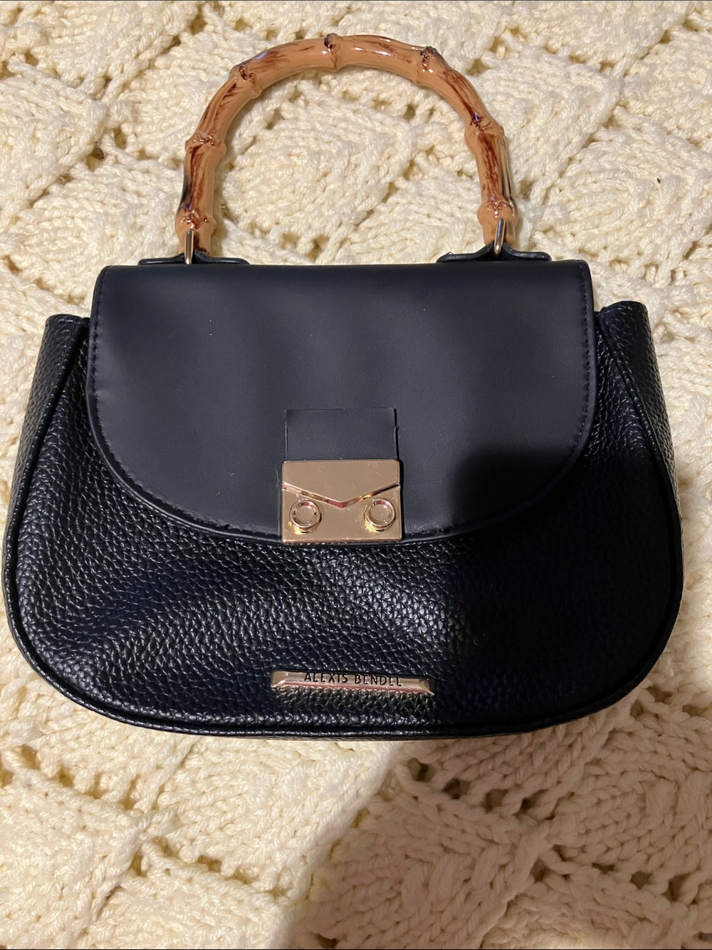 Alexis bendel  Black Mini Top-Handle Bag with Bamboo Accent